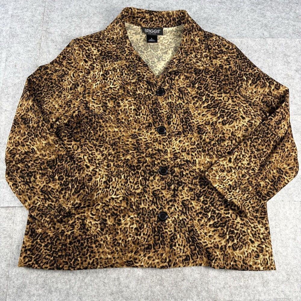 Vintage Briggs New York Womens L Leopard Print Shirt Jacket Lightweight Shacket